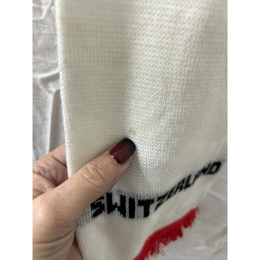 Unbranded Switzerland Knit Scarf OS White‎ Red Fringe Souvenir Alpine Gorpcore